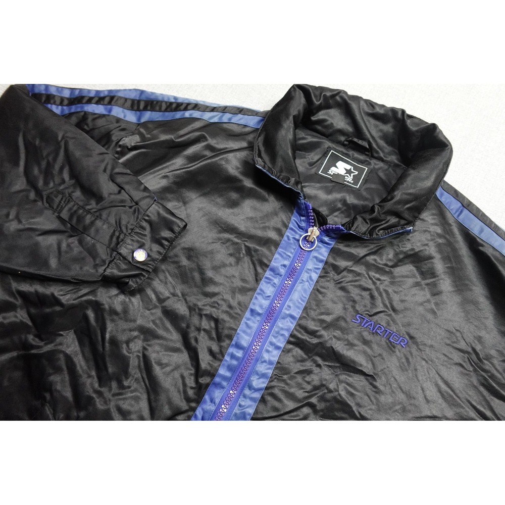 Vintage Starter Puffer Jacket Mens 2XL Black Blue Full Zip Swishy Retro VTG